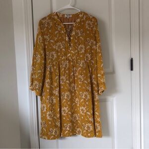 NEW Madewell Mustard Floral Lace-Up Silk Dress